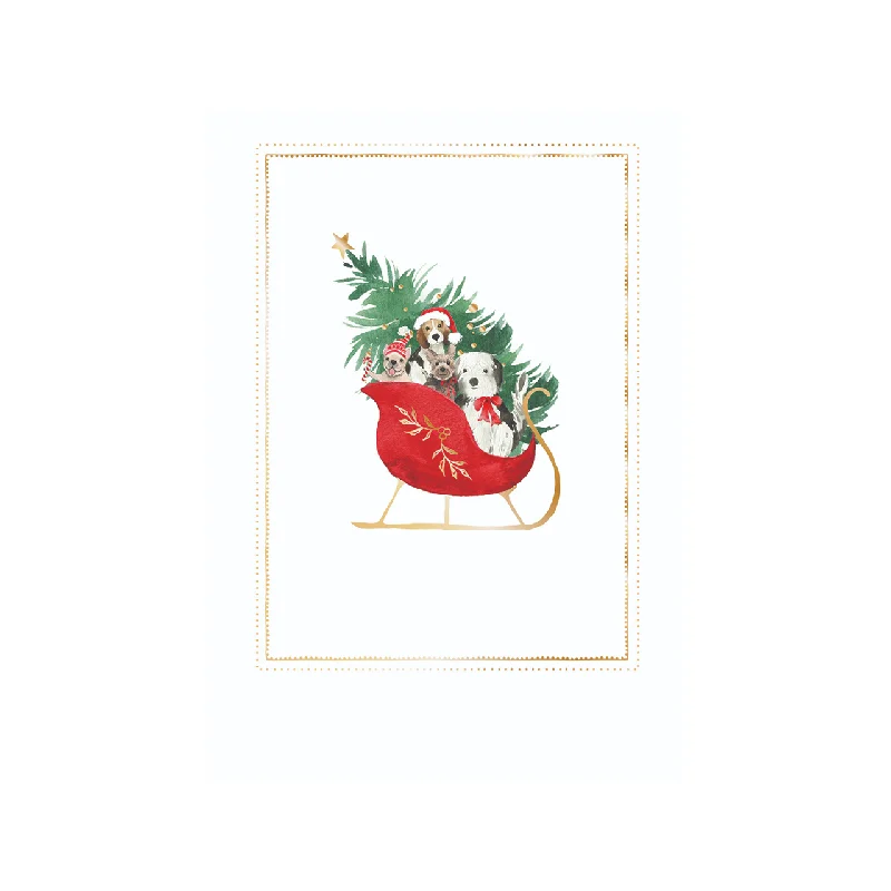 Christmas Cozy Weather Pups In Sleigh Christmas Card - Boxed Set