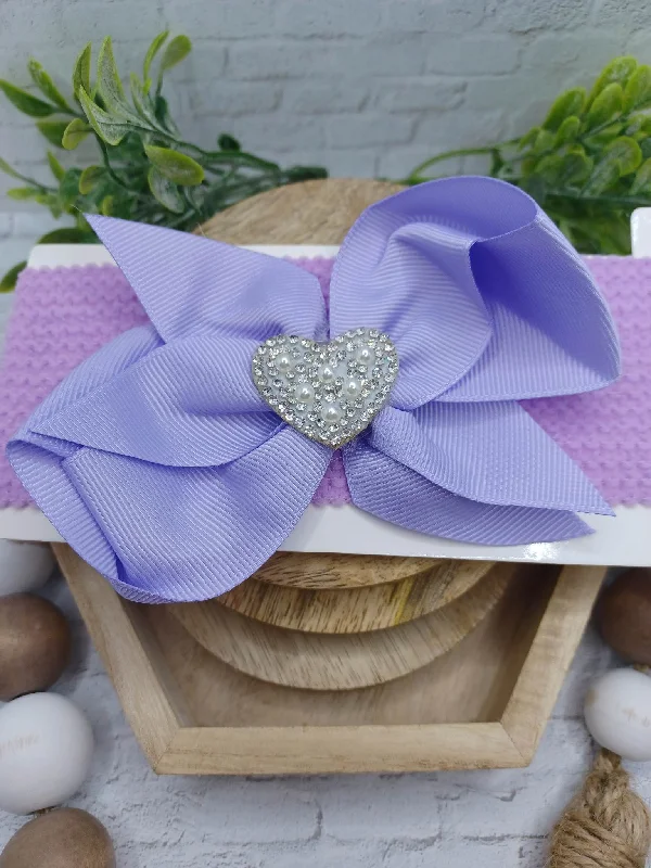 Christmas Holiday Candlelight Purple Baby Headband w/ Rhinestone & Pearl Heart Charm