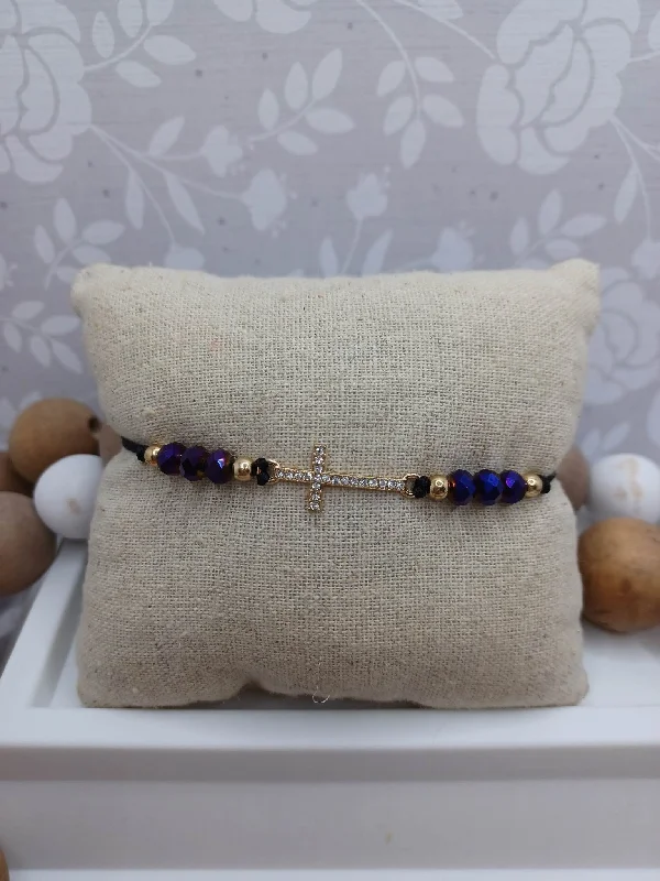 Christmas Wrapped Surprises Purple Beaded Cross Bracelet