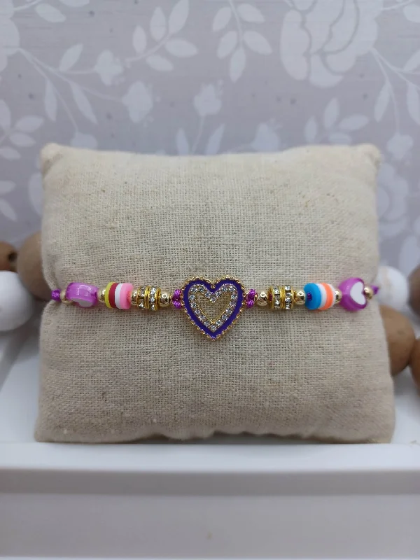 Christmas Cozy Sweaters Purple Beaded Rhinestone Heart Bracelet