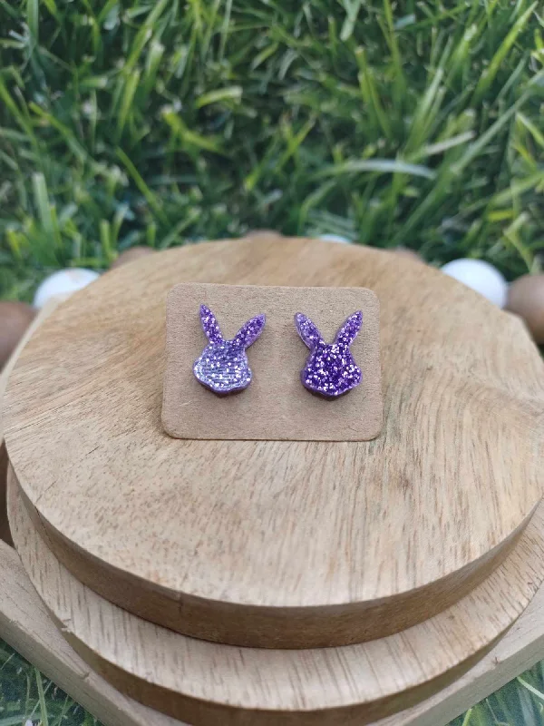 Christmas White Wonderland Purple Glitter Bunny Earrings