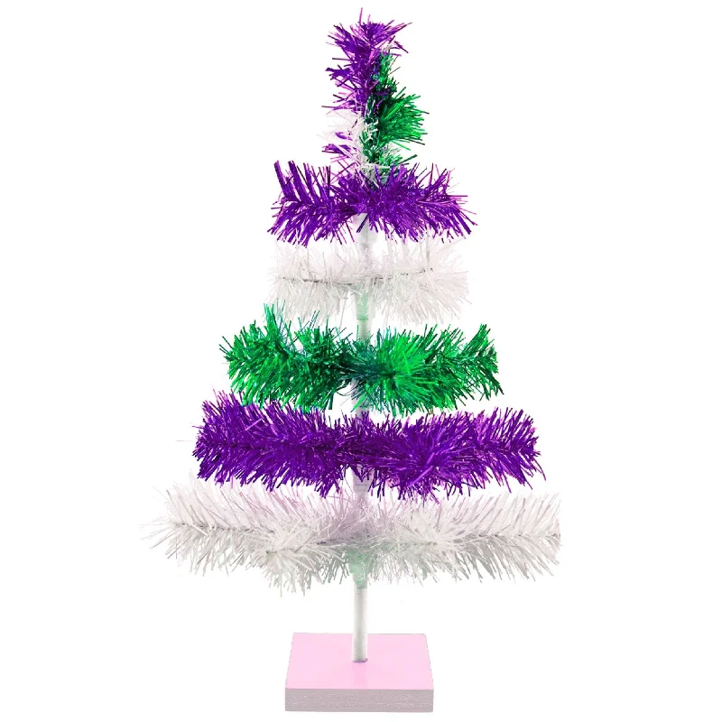 Christmas Festive Wrapping 紫色、绿色和白色分层金属丝圣诞树