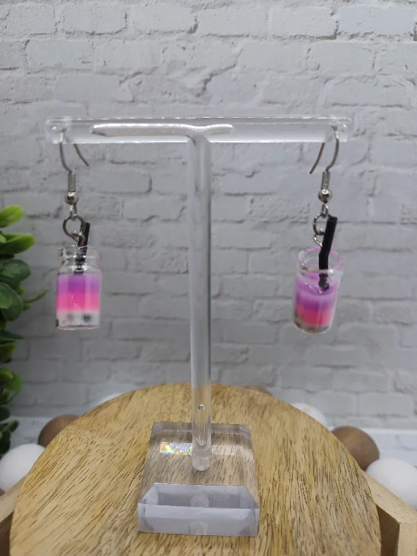 Christmas Reindeer Sleigh Purple, Pink, & White Colored Drink Earrings