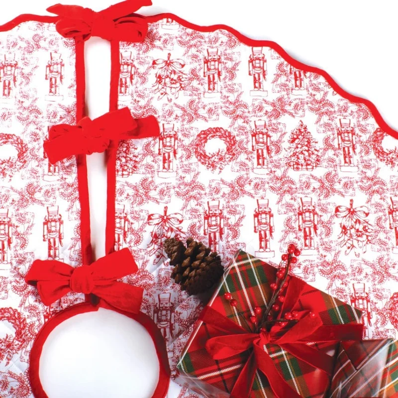 Christmas Red And White Classic Nutcracker Quilted Tree Skirt