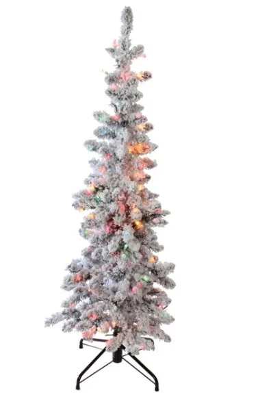 RAZ Greenery <br> 4.5' Small Pre-Lit Slim Flocked Tree (Multicoloured Lights)