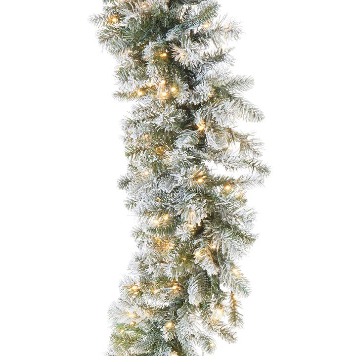 Christmas Tree Angel RAZ Greenery <br> 9' Pre-Lit Frosted Pine Garland (2.74m)