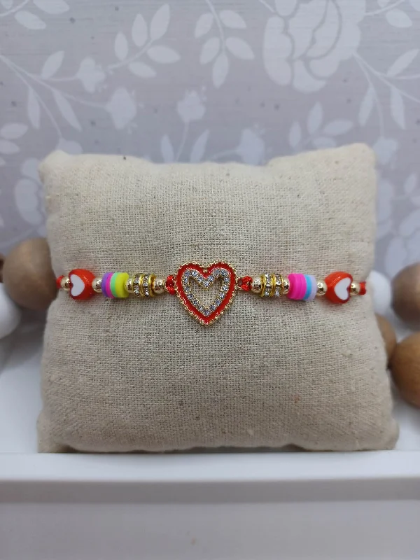 Christmas Garland Designs Red Beaded Rhinestone Heart Bracelet