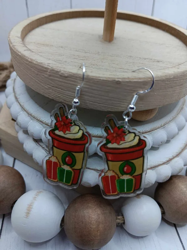 Christmas Chilly Snowfall Red & Brown Christmas Coffee Earrings