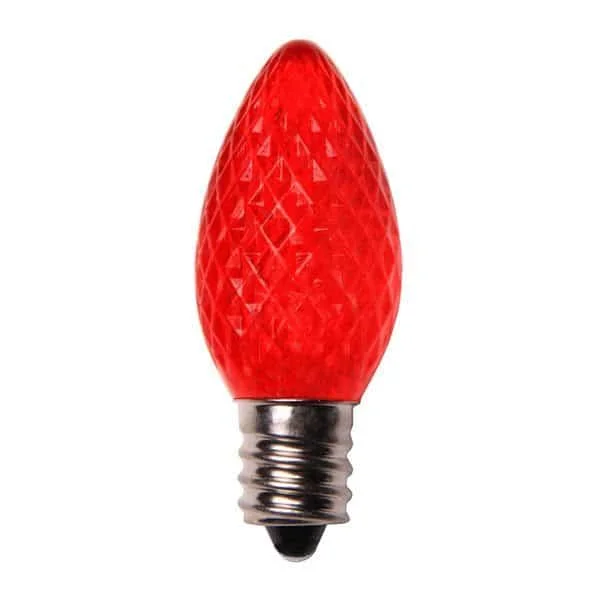 Christmas Holiday Goodies Red C7 Crystal Cut LED Light Bulbs - 25/BX