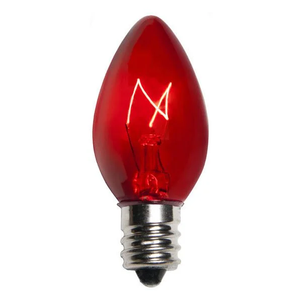 Christmas Jolly Decorations Red C7 Transparent Incandescent Light Bulbs - 25/BX