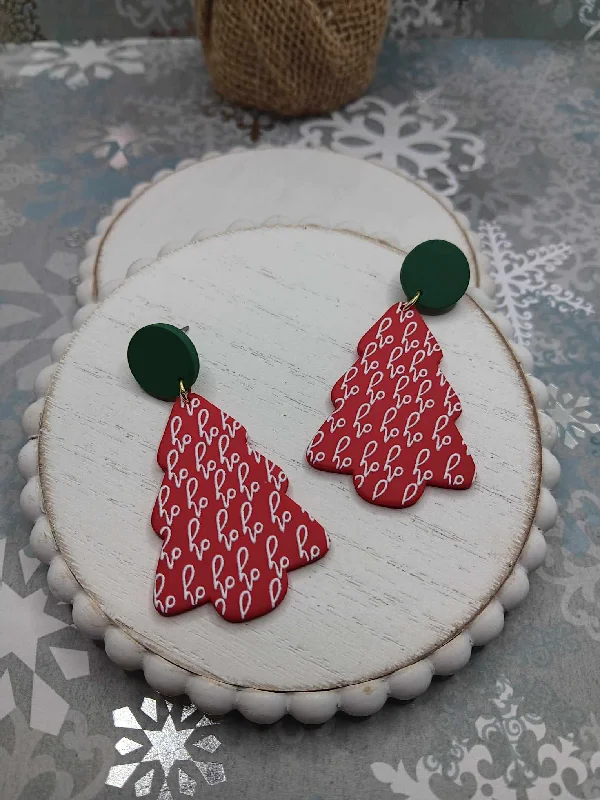 Christmas Chilly Snowfall Red Christmas Tree Fa la la la la Earrings