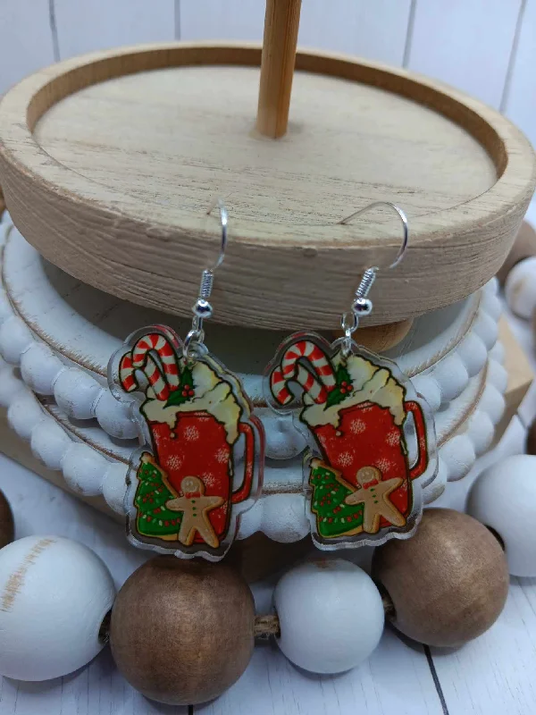 Christmas Joyful Celebration Red Gingerbread Coffee Earrings