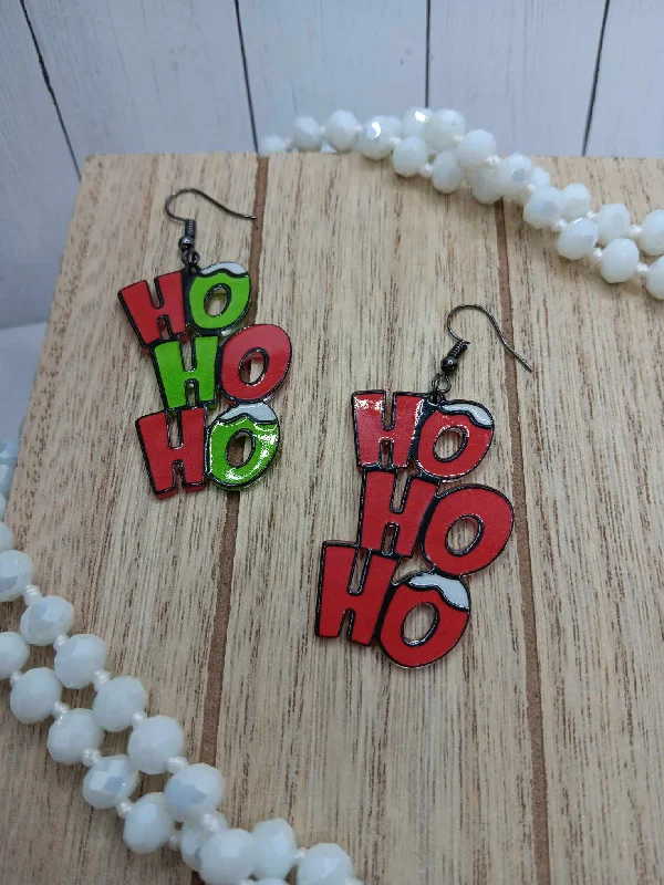 Christmas Candle Warmth Red & Green HO HO HO Earrings