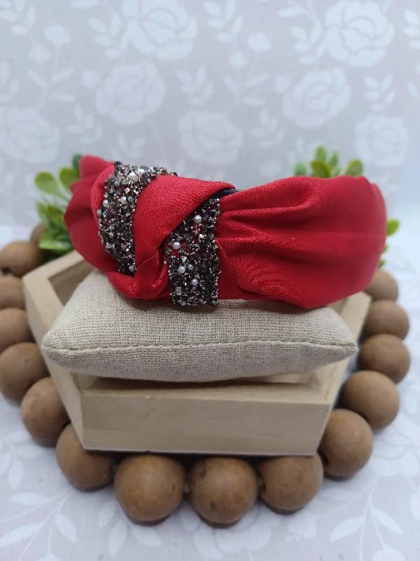 Christmas Cozy Blankets Red Headband w/ Druzy Crushed Stone & Pearl Accents