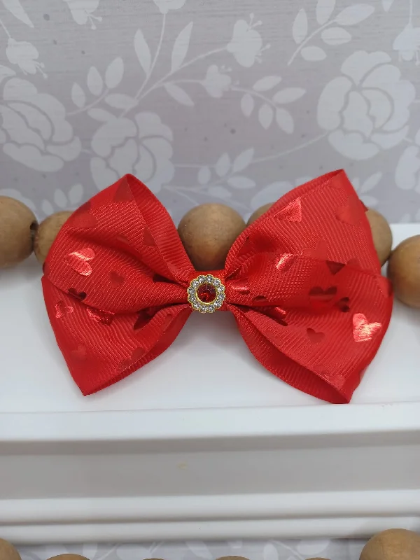 Christmas Midnight Feast Red Heart Hair Accessory w/ Rhinestone Circle