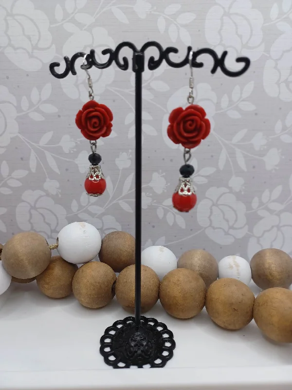 Christmas Starry Skies Red Rose Earrings