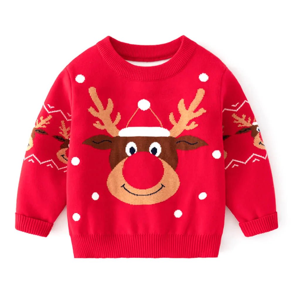 Christmas Evergreen Decorations Red Snow Big Reindeer Face Kids Cardigan Sweater, Round Neck Christmas Evergreen Decorations Red Snow Big Reindeer Face Kids Cardigan Sweater, Round Neck