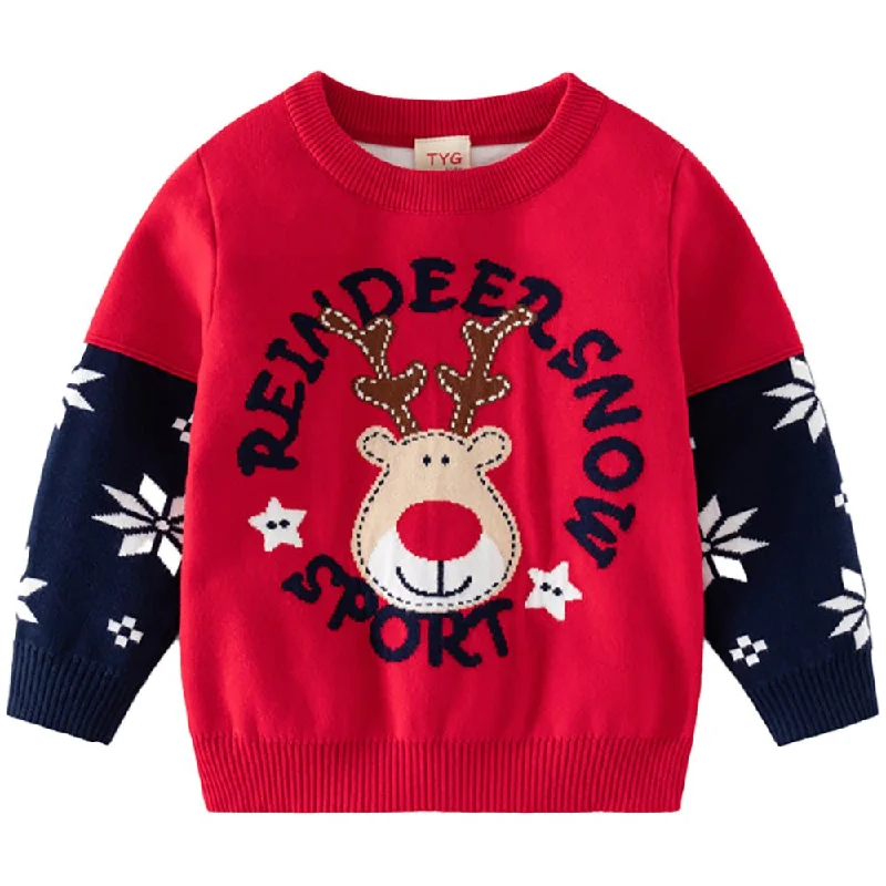 Christmas Festive Wrapping Red Sport Reindeer with Blue Sleeves Warmer Cardigan & Christmas Sweater for toddlers & Kids Christmas Festive Wrapping Red Sport Reindeer with Blue Sleeves Warmer Cardigan & Christmas Sweater for toddlers & Kids
