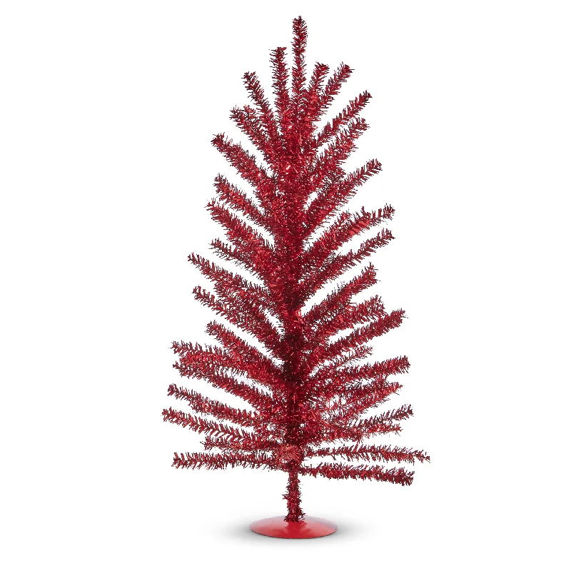 Christmas Beautiful Pine Trees Red Tinsel 24'' Tree