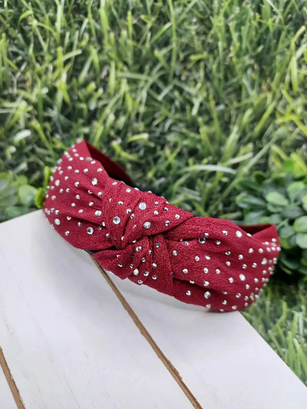 Christmas Santa Arrival Red Topknot Headband w/ Rhinestones