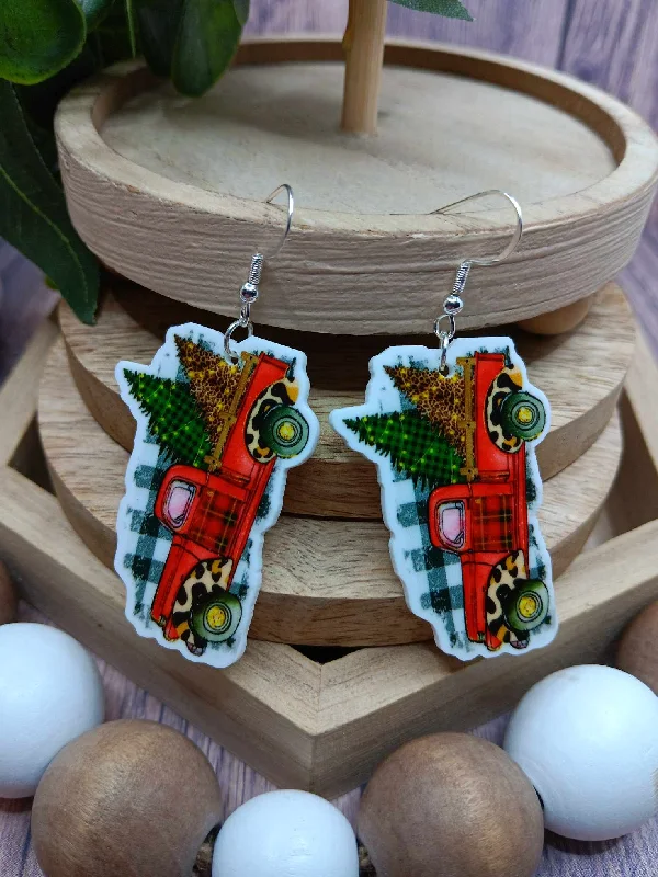 Christmas Tree Snowflakes Red Truck Christmas Earrings