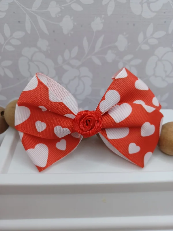 Christmas Warm Glow Red w/ White Hearts & Red Rose Hair Accessory