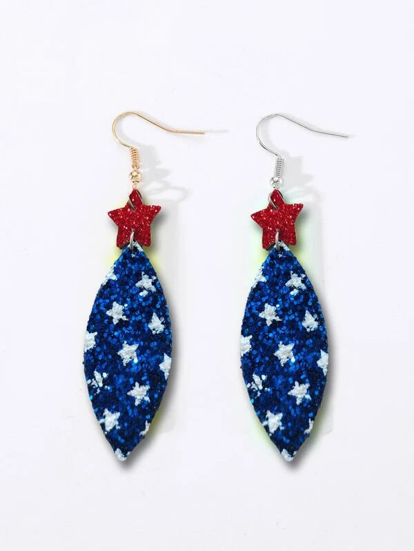 Christmas Star Gazing Red White & Blue Glitter Style Earrings