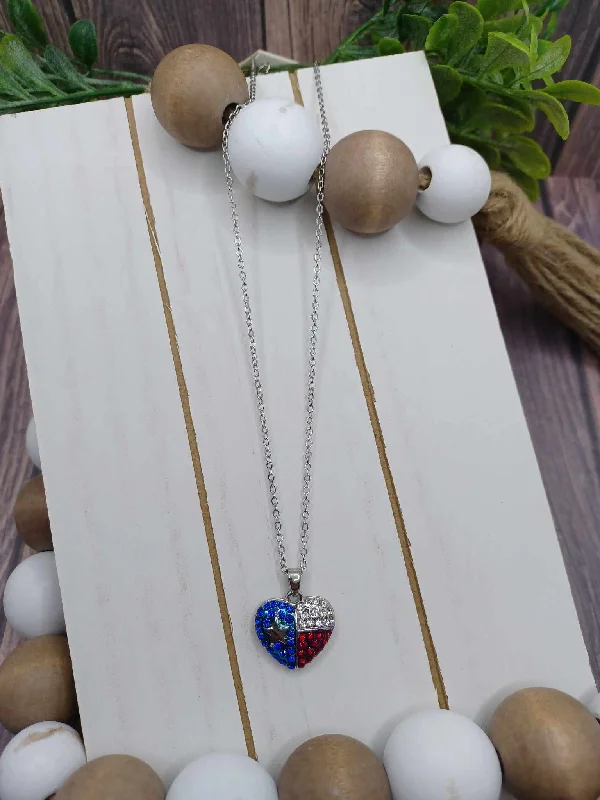 Christmas Candlelight Dinner Red, White, & Blue Rhinestone Heart Necklace