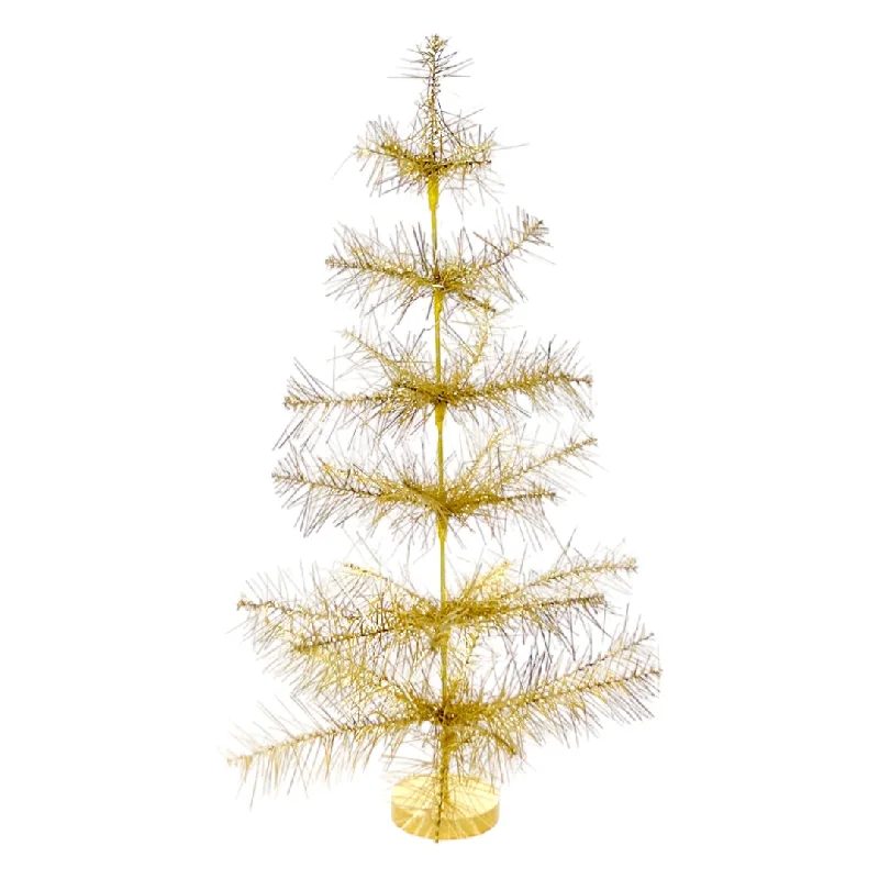 Christmas Family Gathering Retro Shaggy Gold Mylar 37" Tabletop Tree