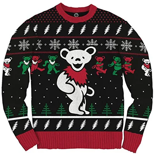 Christmas Winter Festival Ripple Junction Grateful Dead Adult Dancing Bears Holiday Ugly Fleece Sweater XS Black