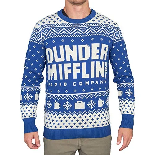 Christmas Tree Snowflakes Ripple Junction The Office Dunder Mifflin Blue Ugly Christmas Sweater (Small)