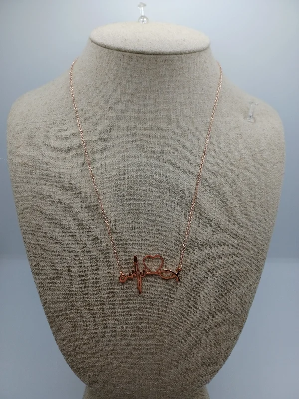Rose Gold Paw Print Heartbeat Necklace