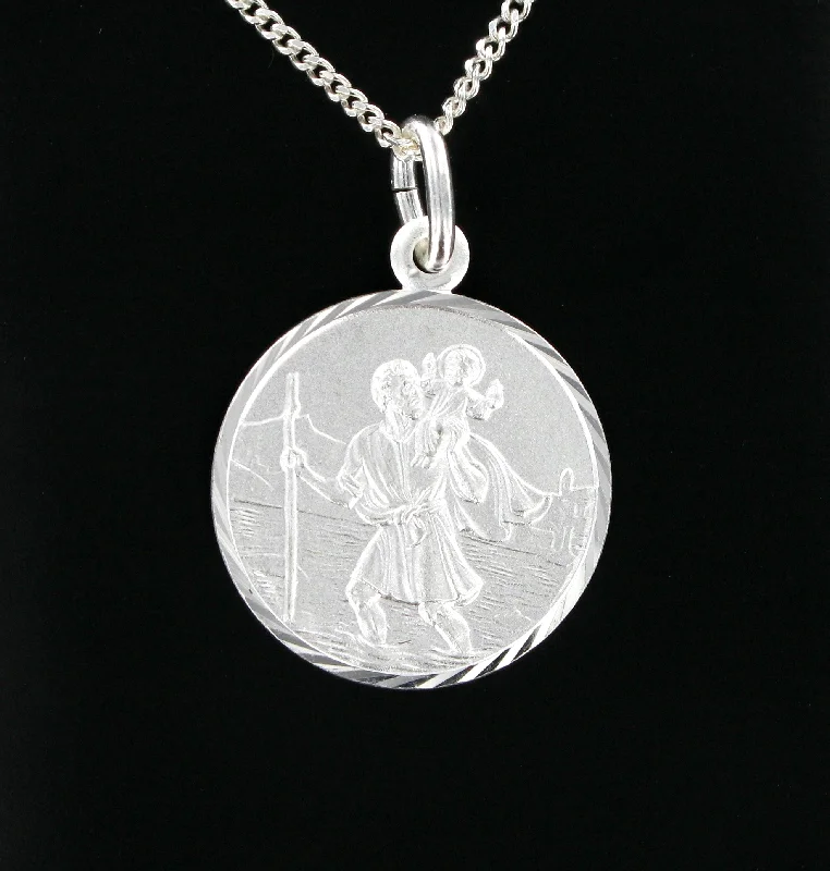 Christmas Snowfall Scene Round St. Christopher with 18" Curb Chain & Presentation Box