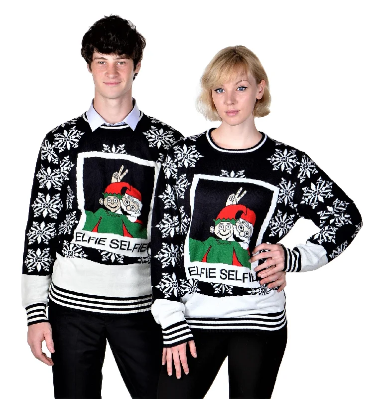 Christmas Pine Tree Farm RWB Elfie Selfie Santa Ugly Christmas Sweater Pullover Navy