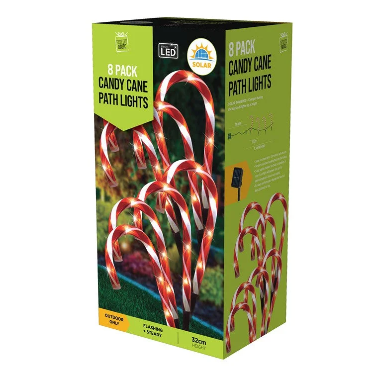 Solar Candy Cane Path Light, 8pk, 32cm