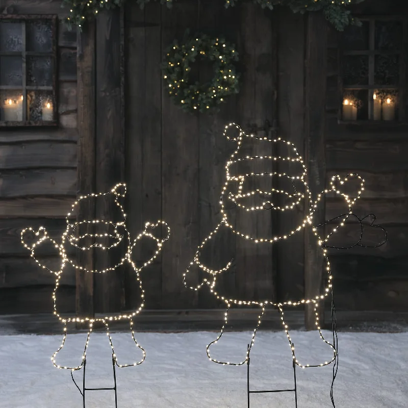 Christmas Holiday Traditions Santa Claus Outline Micro LED Stake Light Duo