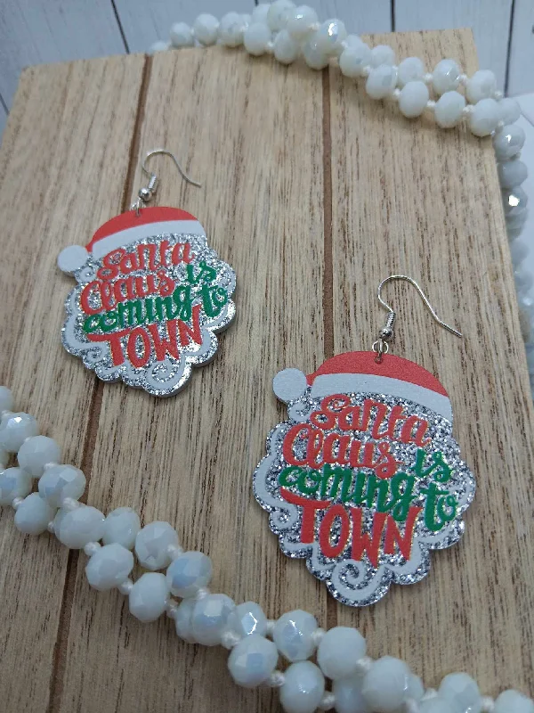 Christmas Fireplace Ambience Santa Clause is Comin to Town Glitter Earrings