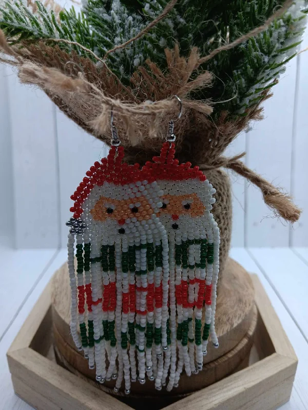 Christmas Cozy Fireplace Santa HO HO HO Beaded Earrings