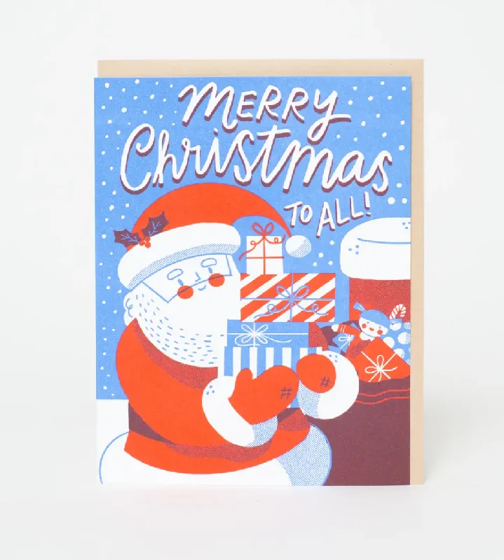 Christmas Snowfall Scene Santa Merry Christmas Greeting Card