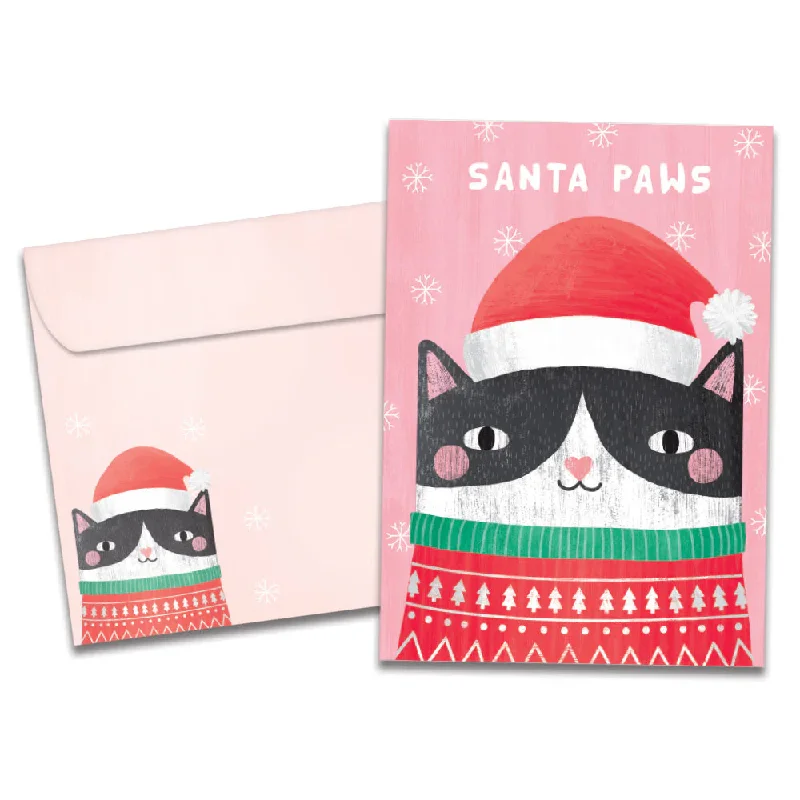 Christmas White Reindeer Santa Paws Holiday Card