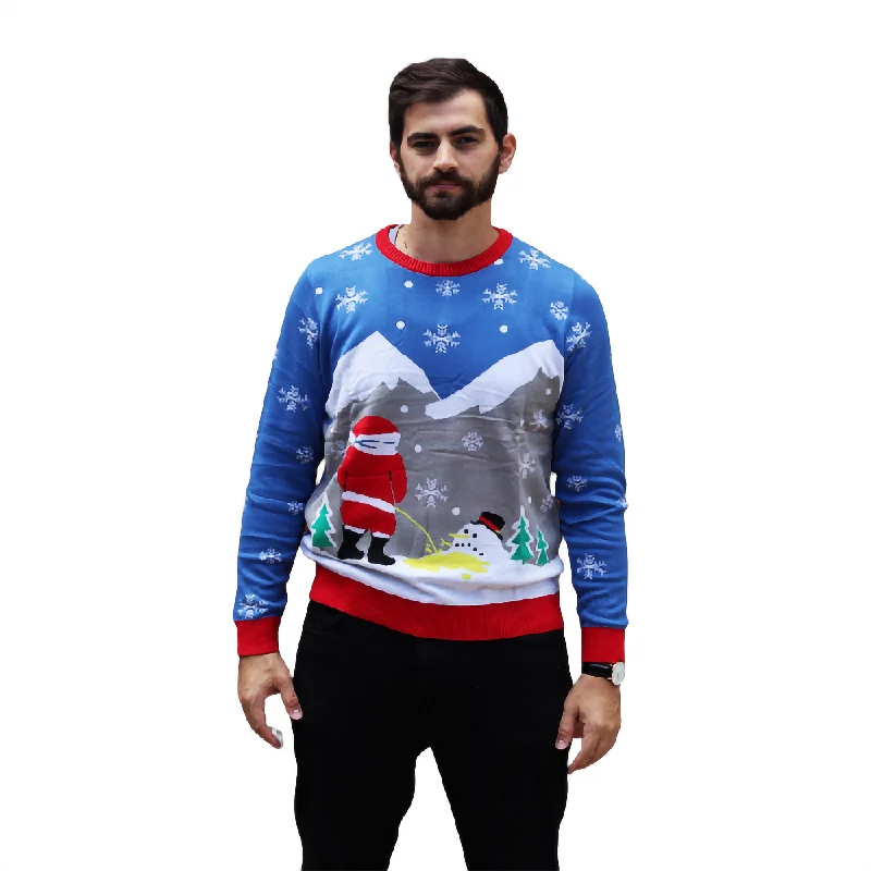 Christmas Snowfall Scene Santa Peeing On Melting Snowman  Sweater