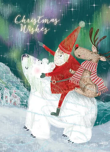 Christmas Family Gathering Santa's Northern Lights Christmas Card