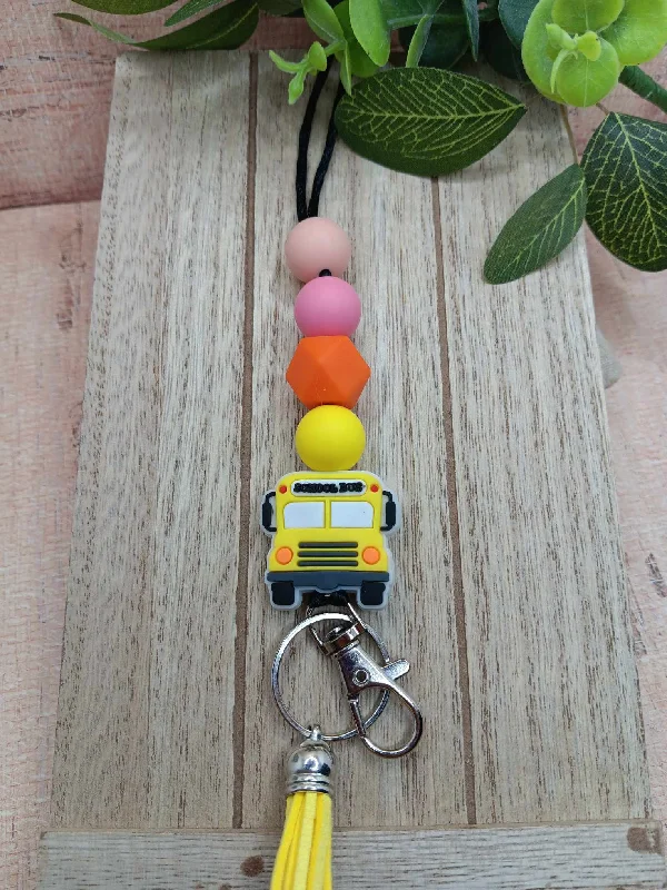 Christmas Winter Festival School Bus Beaded Lanyard