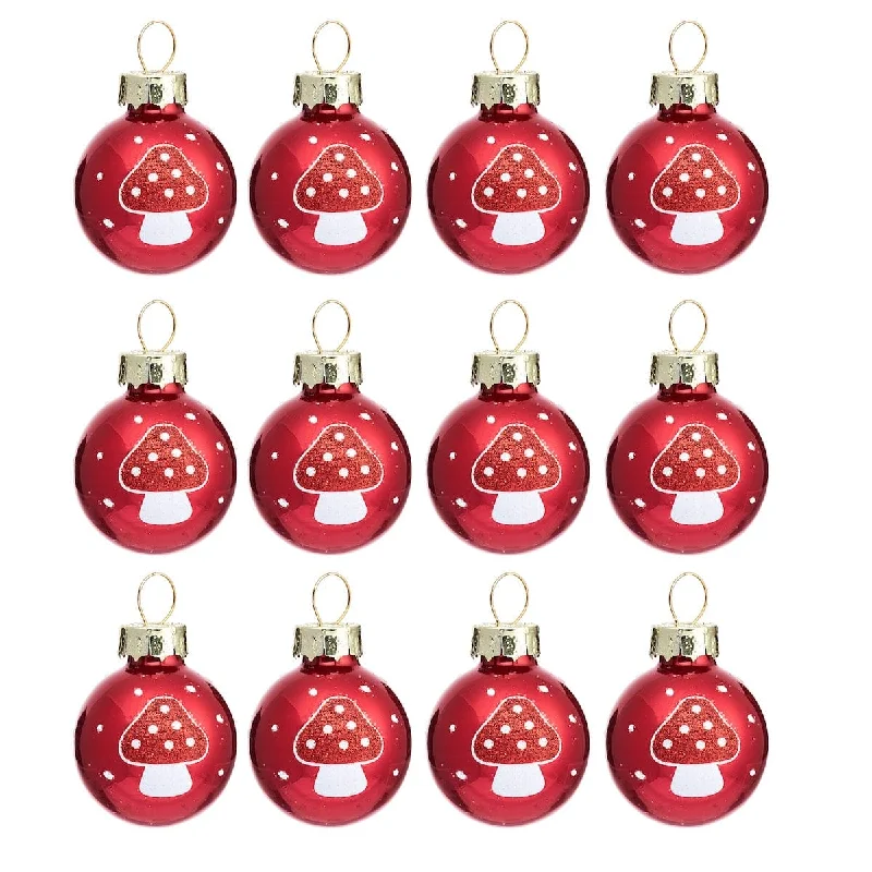 Set of 12 Miniature Mushroom Christmas Tree Baubles