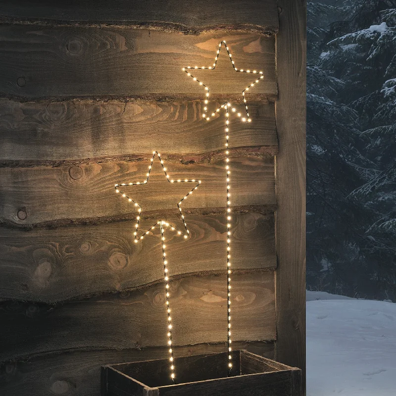 Christmas Candlelight Dinner Set of 2 Micro LED Star Silhouette Stake Lights