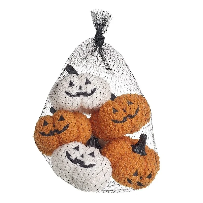 Set of 6 Fluffy Jack O Lantern Halloween Decorations