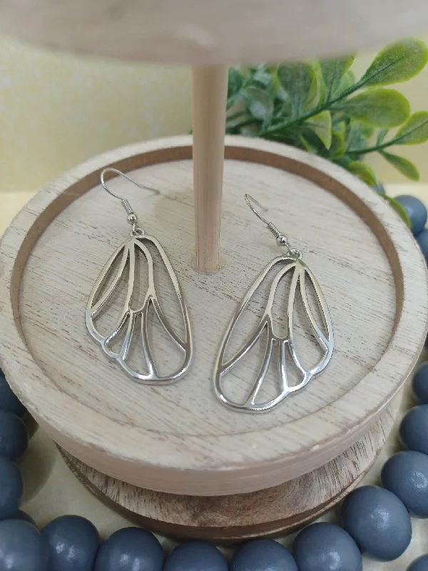 Christmas Cozy Candles Silver Butterfly Wing Earrings