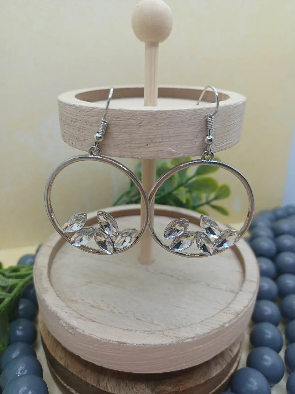 Christmas Family Gathering Silver Circle Earrings w/ Floating Rhinestones