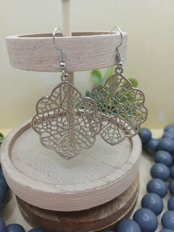 Christmas Tree Farm Silver Cutout Leaf Style Earrings
