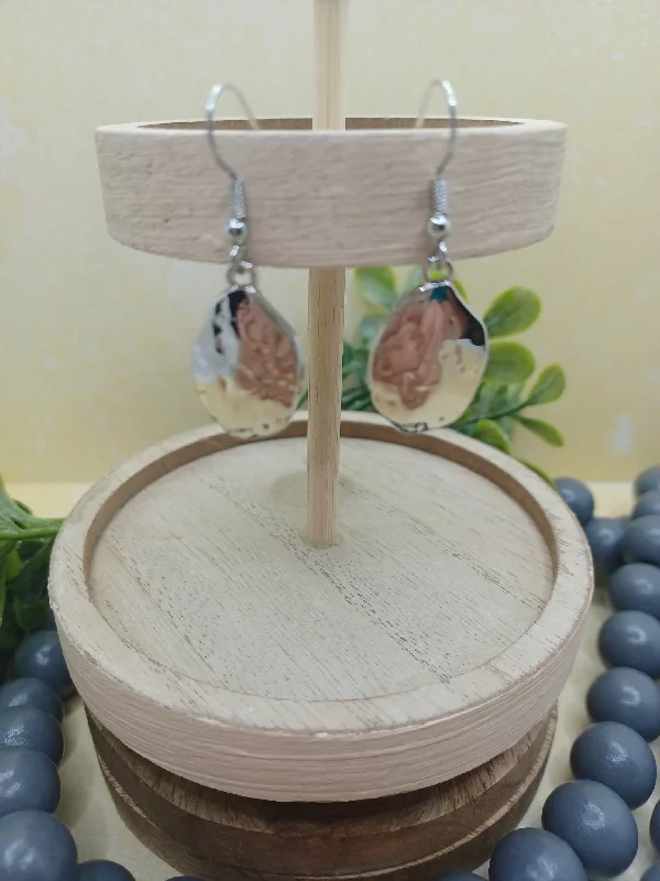 Christmas Holiday Decor Silver Dainty Textured Oval Style Earrings
